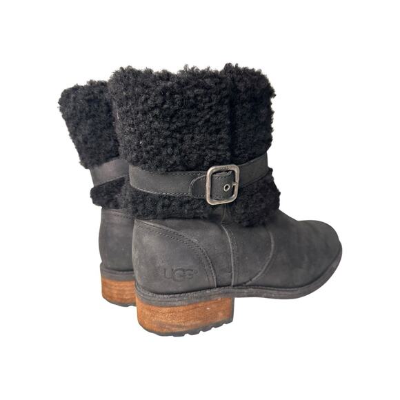 UGG Blayre II Boots Womens 8 Black Nubuck Shearling Zip Fur Trim Equestrian Fall - Picture 13 of 16